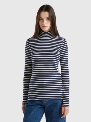 Benetton, Striped Turtleneck T-shirt, size L, Dark Blue, Women United Colors of Benetton