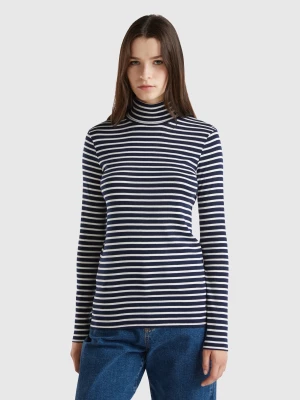 Benetton, Striped Turtleneck T-shirt, size L, Dark Blue, Women United Colors of Benetton