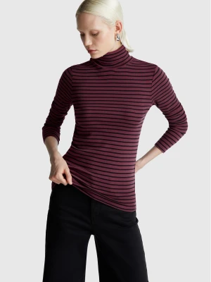 Benetton, Striped Turtleneck T-shirt, Size: M, Burgundy, Women United Colors of Benetton