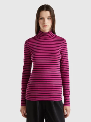 Benetton, Striped Turtleneck T-shirt, size M, Cyclamen, Women United Colors of Benetton