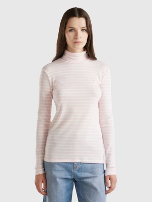 Benetton, Striped Turtleneck T-shirt, size M, Pastel Pink, Women United Colors of Benetton