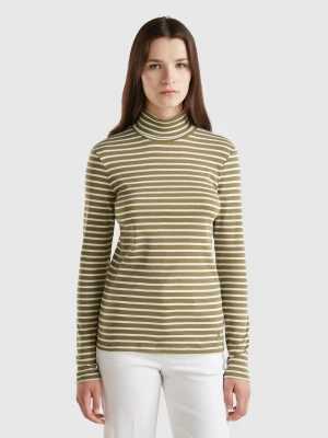 Benetton, Striped Turtleneck T-shirt, size XL, Military Green, Women United Colors of Benetton