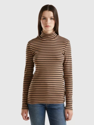 Benetton, Striped Turtleneck T-shirt, size XS, Camel, Women United Colors of Benetton