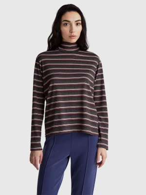 Benetton, Striped Turtleneck T-shirt, Size: XS, Pink, Women United Colors of Benetton