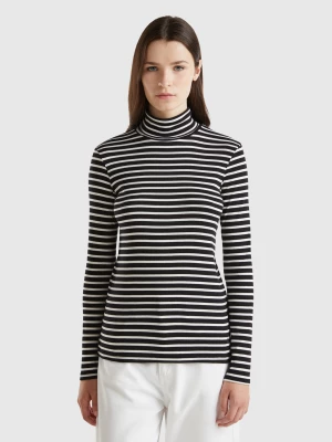 Benetton, Striped Turtleneck T-shirt, size XXS, Black, Women United Colors of Benetton