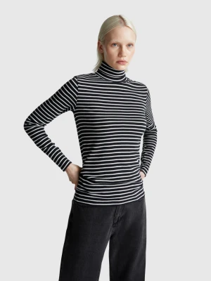 Benetton, Striped Turtleneck T-shirt, Size: XXS, Black, Women United Colors of Benetton
