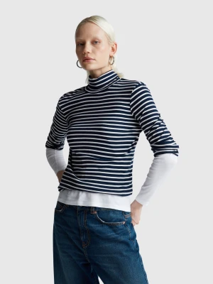 Benetton, Striped Turtleneck T-shirt, Size: XXS, Dark Blue, Women United Colors of Benetton
