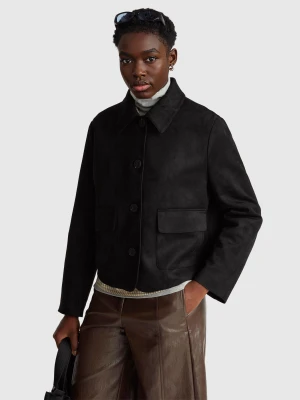 Benetton, Suede-look Jacket, Black, Women United Colors of Benetton