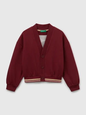 Benetton, Sweat Cardigan With Sequins, Size: XL, Burgundy, Kids United Colors of Benetton