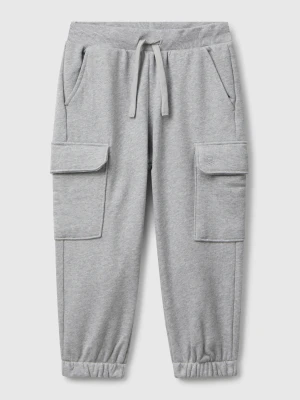 Benetton, Sweat Fabric Cargo Joggers, Size: 104, Light Gray, Kids United Colors of Benetton