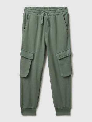 Benetton, Sweat Fabric Cargo Joggers, Size: S, Military Green, Kids United Colors of Benetton