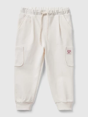 Benetton, Sweat Joggers In Organic Stretch Cotton, size 104, Creamy White, Kids United Colors of Benetton