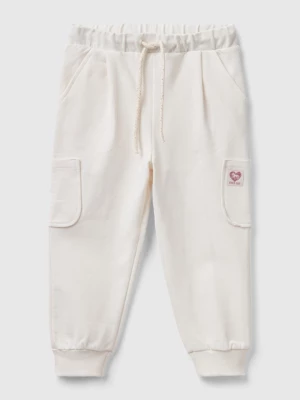 Benetton, Sweat Joggers In Organic Stretch Cotton, size 110, Creamy White, Kids United Colors of Benetton