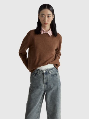 Benetton, Sweater In Cashmere And Wool Blend, Size: XS-S, Dark Brown, Women United Colors of Benetton