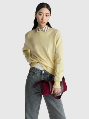 Benetton, Sweater In Cashmere And Wool Blend, Size: XS-S, Yellow, Women United Colors of Benetton