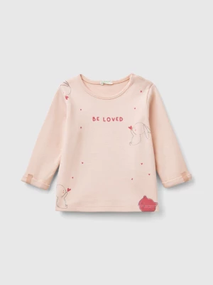 Benetton, Sweater In Cotton With Print, size 50, Soft Pink, Kids United Colors of Benetton