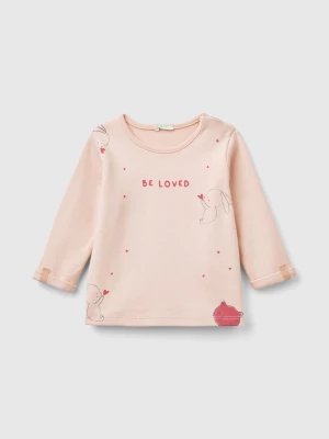 Benetton, Sweater In Cotton With Print, size 50, Soft Pink, Kids United Colors of Benetton