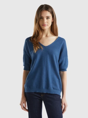 Benetton, Sweater In Linen And Cotton Blend, size M, Air Force Blue, Women United Colors of Benetton