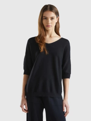 Benetton, Sweater In Linen And Cotton Blend, size S, Black, Women United Colors of Benetton