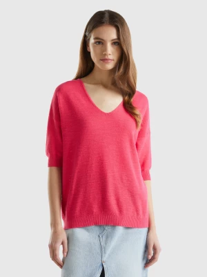 Benetton, Sweater In Linen And Cotton Blend, size S, Fuchsia, Women United Colors of Benetton