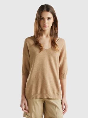 Benetton, Sweater In Linen And Cotton Blend, size XXS, Beige, Women United Colors of Benetton
