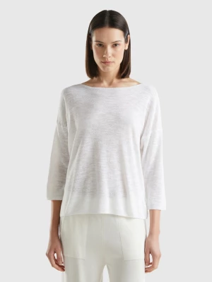 Benetton, Sweater In Linen Blend With 3/4 Sleeves, size L, White, Women United Colors of Benetton