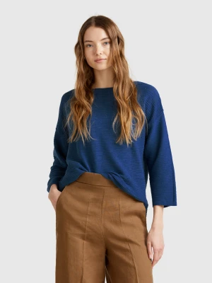 Benetton, Sweater In Linen Blend With 3/4 Sleeves, size XXS, Air Force Blue, Women United Colors of Benetton