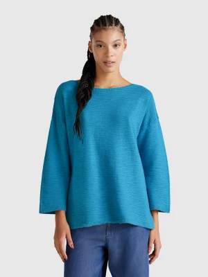 Benetton, Sweater In Linen Blend With 3/4 Sleeves, Size: XXS, Teal, Women United Colors of Benetton