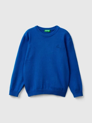 Benetton, Sweater In Pure Cotton With Logo, size 104, Bright Blue, Kids United Colors of Benetton