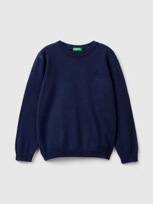 Benetton, Sweater In Pure Cotton With Logo, size 104, Dark Blue, Kids United Colors of Benetton