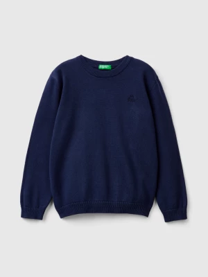 Benetton, Sweater In Pure Cotton With Logo, size 104, Dark Blue, Kids United Colors of Benetton