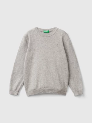 Benetton, Sweater In Pure Cotton With Logo, size 104, Light Gray, Kids United Colors of Benetton