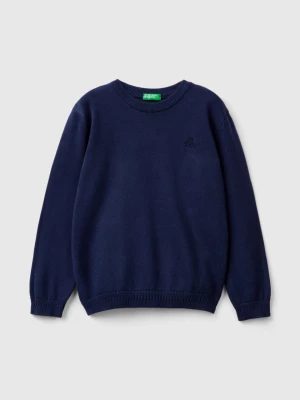 Benetton, Sweater In Pure Cotton With Logo, size 110, Dark Blue, Kids United Colors of Benetton