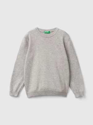 Benetton, Sweater In Pure Cotton With Logo, size 110, Light Gray, Kids United Colors of Benetton