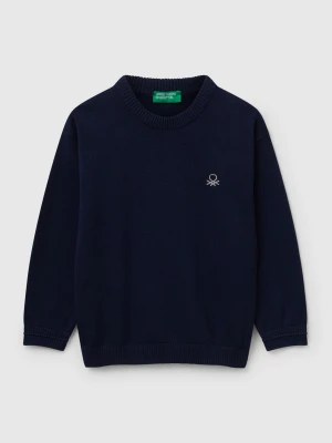 Benetton, Sweater In Pure Cotton With Logo, size 116, Dark Blue, Kids United Colors of Benetton
