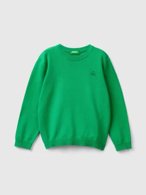 Benetton, Sweater In Pure Cotton With Logo, size 116, Green, Kids United Colors of Benetton