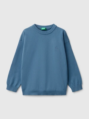 Benetton, Sweater In Pure Cotton With Logo, size 116, Light Blue, Kids United Colors of Benetton