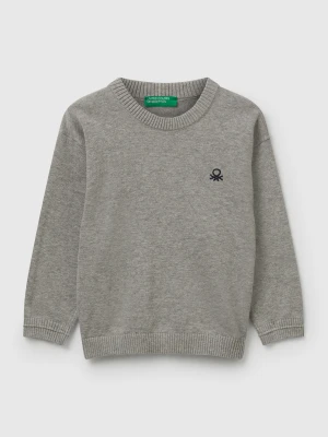 Benetton, Sweater In Pure Cotton With Logo, Size: 116, Light Gray, Kids United Colors of Benetton