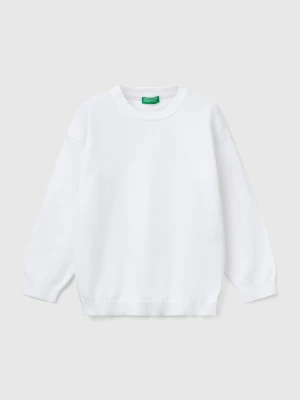 Benetton, Sweater In Pure Cotton With Logo, size 116, White, Kids United Colors of Benetton