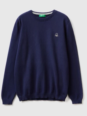 Benetton, Sweater In Pure Cotton With Logo, size 2XL, Dark Blue, Kids United Colors of Benetton