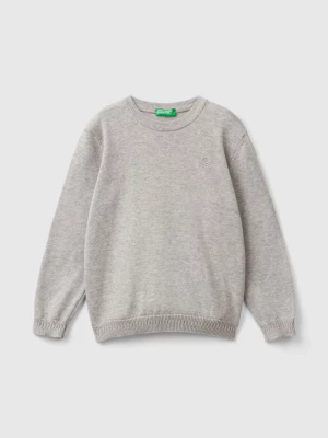 Benetton, Sweater In Pure Cotton With Logo, size 82, Light Gray, Kids United Colors of Benetton