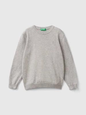 Benetton, Sweater In Pure Cotton With Logo, size 82, Light Gray, Kids United Colors of Benetton