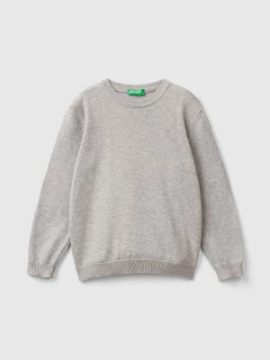 Benetton, Sweater In Pure Cotton With Logo, size 90, Light Gray, Kids United Colors of Benetton