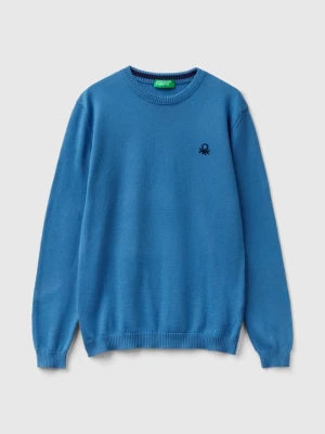 Benetton, Sweater In Pure Cotton With Logo, size L, Blue, Kids United Colors of Benetton
