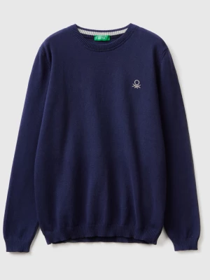 Benetton, Sweater In Pure Cotton With Logo, size L, Dark Blue, Kids United Colors of Benetton