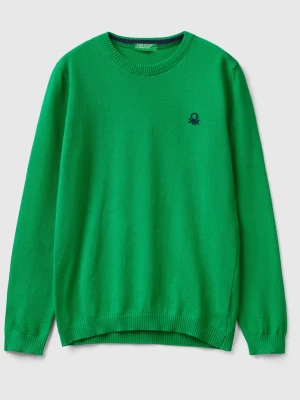 Benetton, Sweater In Pure Cotton With Logo, size L, Green, Kids United Colors of Benetton