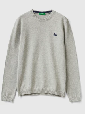 Benetton, Sweater In Pure Cotton With Logo, size L, Light Gray, Kids United Colors of Benetton