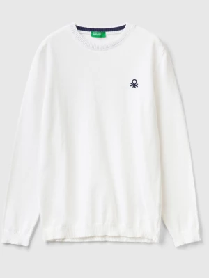 Benetton, Sweater In Pure Cotton With Logo, size L, White, Kids United Colors of Benetton