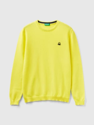Benetton, Sweater In Pure Cotton With Logo, size L, Yellow, Kids United Colors of Benetton