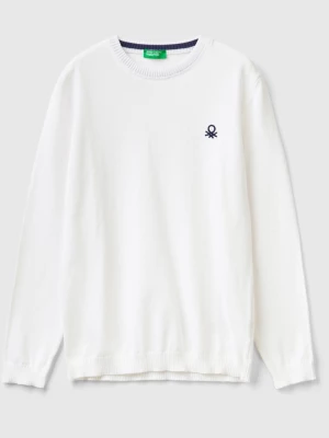 Benetton, Sweater In Pure Cotton With Logo, size M, White, Kids United Colors of Benetton